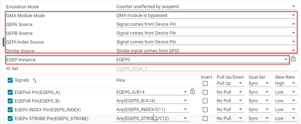 EQEP Syscfg Configuration