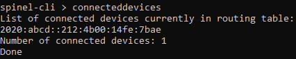 PySpinel CMD output of the connecteddevices command