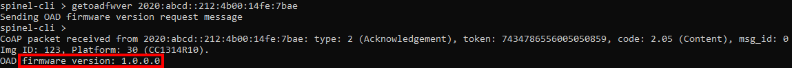 PySpinel CMD output of the getoadfwver command