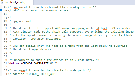 Header file mcuboot_config.h with the needed adjustments for On-Chip OAD