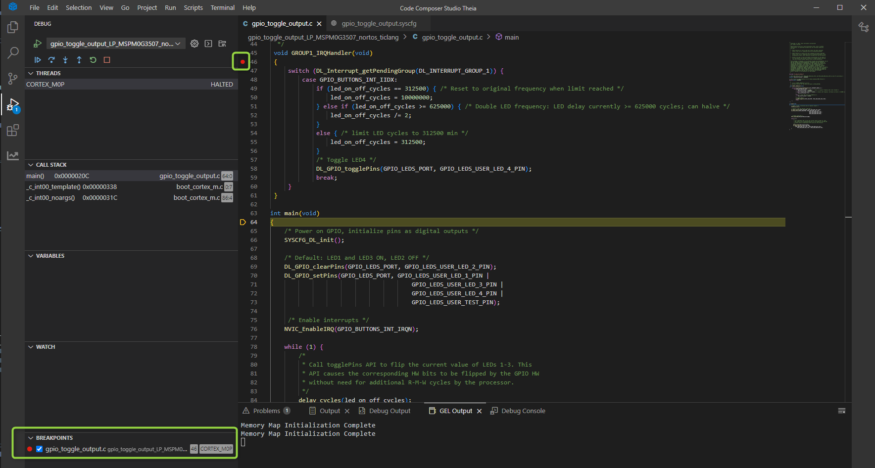 Inserting a breakpoint