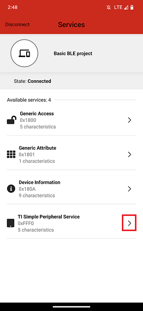 GATT table of BLE Basic project