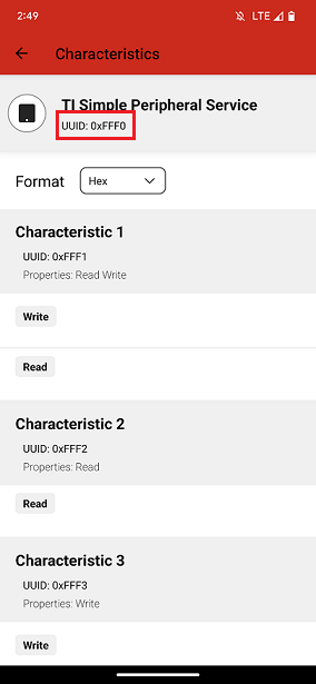 Simple Profile GATT table