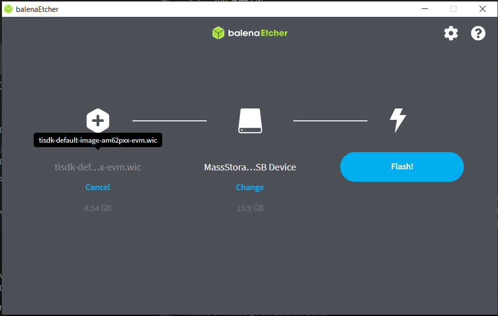 Alt Text - balenaEtcher writing SD card