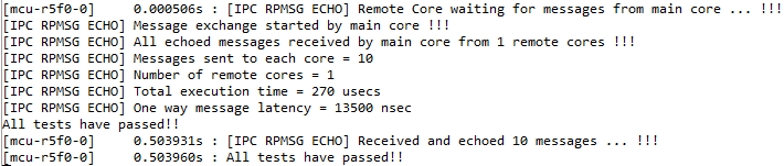 IPC Success Between MCU R5 and WKUP R5 Logs