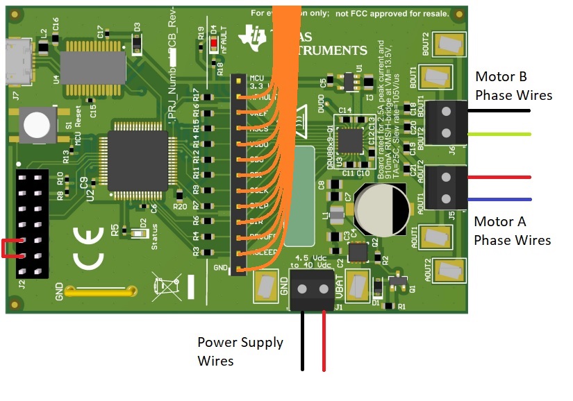 Motor wires and Power supply connection in DRV8889-Q1EVM