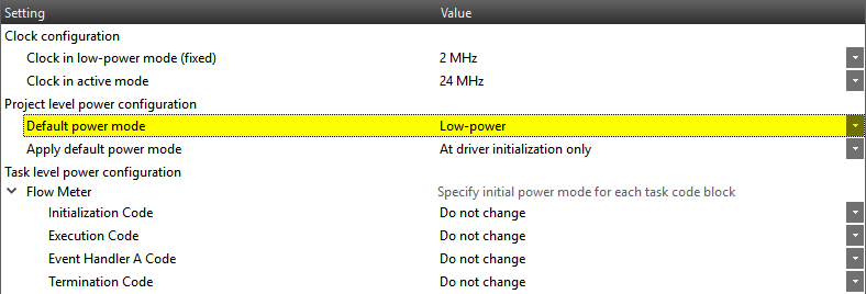 Power and Clock Settings Low-Power