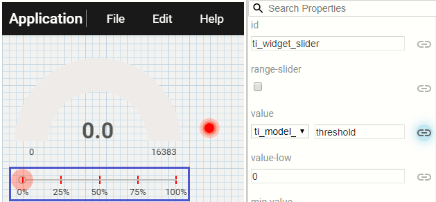 Bind the threshold variable to the horizontal slider widget.