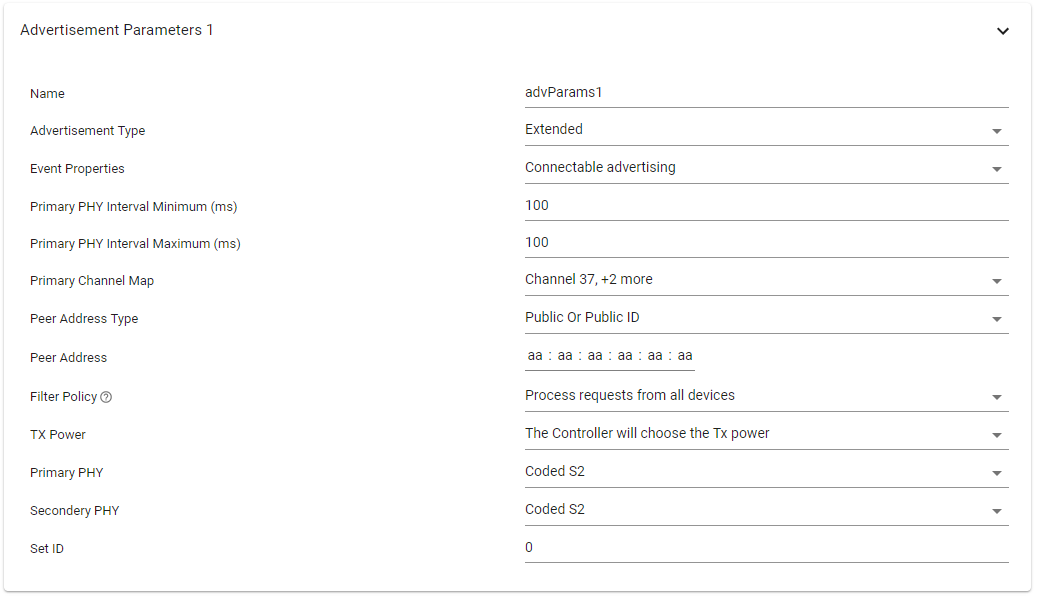 Set Advertisement Parameters in SysConfig